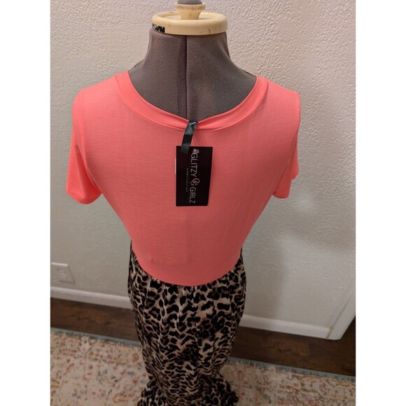 NEW LADIES GLITZY GIRL PINK/ANIMAL PRINT JERSEY LONG MAXI DRESS SIZE S - Picture 5 of 13